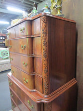 Load image into Gallery viewer, Vintage Mahogany Floral Carved Eight Drawer Highboy Breakfront Dresser
