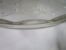 Load image into Gallery viewer, Vintage Jeanette Glass Clear Glass Lyre Harp Pedestal Cake Bakery Stand
