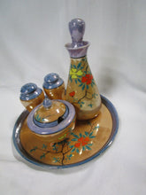 Load image into Gallery viewer, Vintage Japan Orange/Blue Lustre Floral Table Condiment Set
