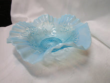 Load image into Gallery viewer, Vintage Jefferson &amp; Northwood Aqua Blue Opalescent Ruffled Floral Leaf Footed Bowl
