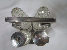 Load image into Gallery viewer, Vintage Cut Clear Glass Cruet and Condiment Set with Silverplate Table Holder
