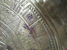 Load image into Gallery viewer, Vintage Brass Mayan Aztec Calendar with 1950's Mexican Centavos Edges Wall Plaque Footed Bowl
