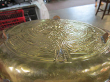 Load image into Gallery viewer, Vintage Brass Mayan Aztec Calendar with 1950's Mexican Centavos Edges Wall Plaque Footed Bowl
