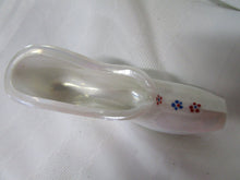 Load image into Gallery viewer, Vintage Westmoreland White Iridescent Glass With Handpainted Floral Dots Slipper Shoe
