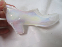 Load image into Gallery viewer, Vintage Westmoreland White Iridescent Glass With Handpainted Floral Dots Slipper Shoe

