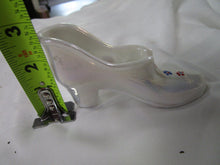 Load image into Gallery viewer, Vintage Westmoreland White Iridescent Glass With Handpainted Floral Dots Slipper Shoe
