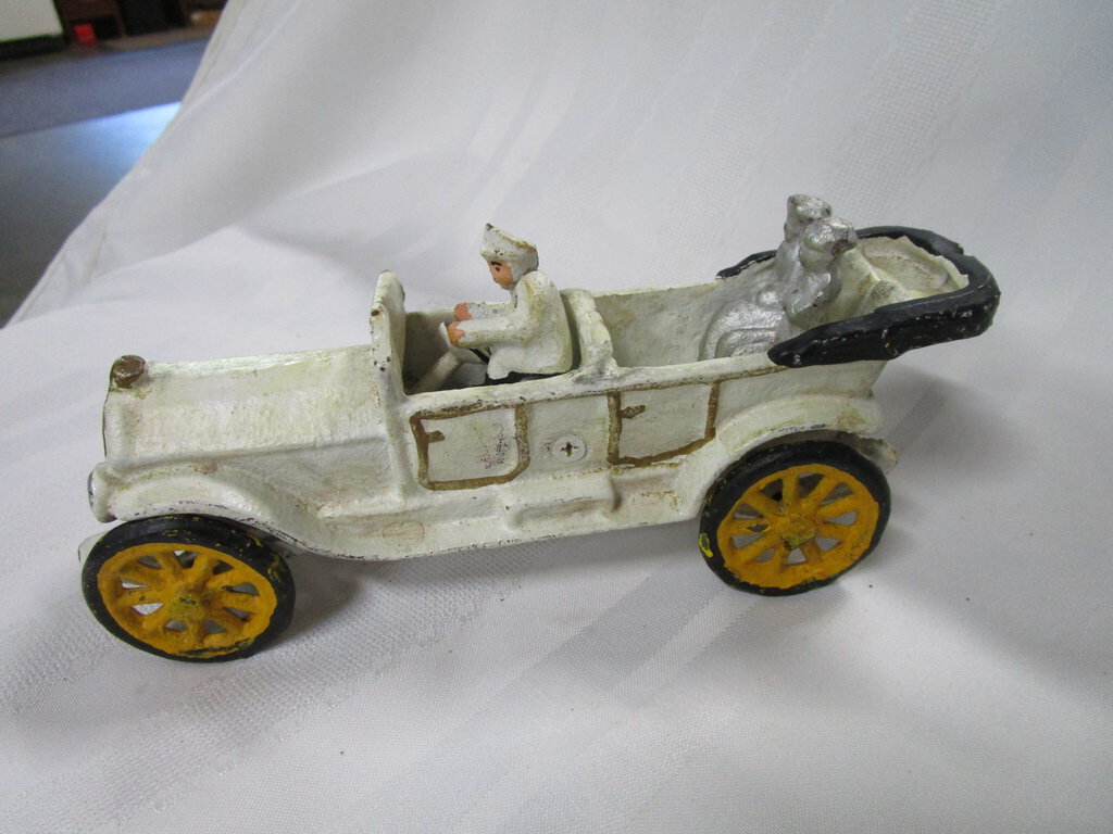 Vintage Cast Iron Ford Model T Convertible with Driver and Passengers