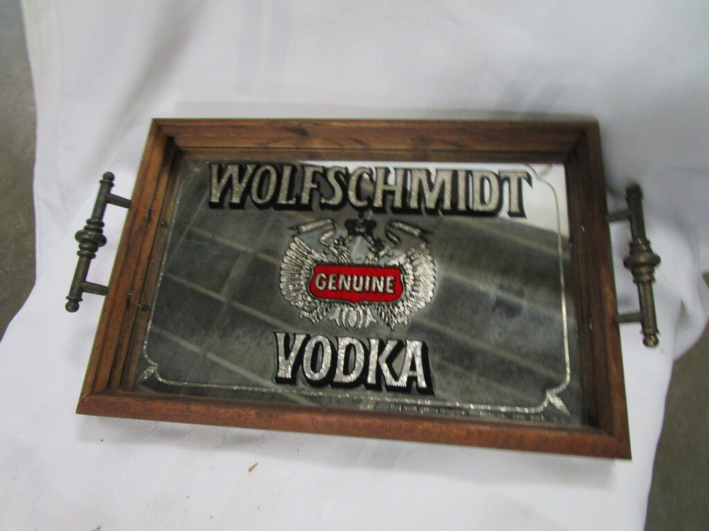 Vintage Wolfschmidt Genuine Vodka Mirror Serving Bar Tray Wall Hanging