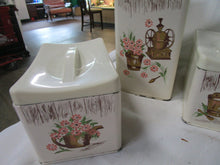 Load image into Gallery viewer, Vintage Ransberg Tin Country Floral Kitchen Canister Set of 4 with Matching Lids
