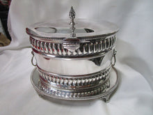 Load image into Gallery viewer, Antique Hallmark Silverplate Footed Biscuit Box Jar with Lion Head Side Pulls
