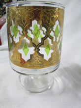 Load image into Gallery viewer, Vintage Culver Valiancia Clear Glass with 22K Gold Overlay and Green Diamond Pedestal Glass
