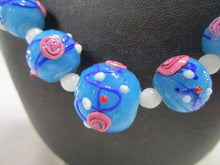 Load image into Gallery viewer, Vintage Venetian Wedding Cake Glass Bead Aqua/Pink/White Necklace
