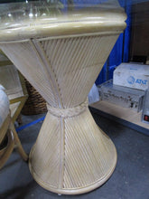 Load image into Gallery viewer, Vintage Washed Rattan Dining Table with Glass Top and Four Upholstered Dining Chairs Cane Backs
