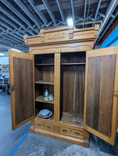 Load image into Gallery viewer, Antique Eastlake Mirrored Oak Armoire Wardrobe
