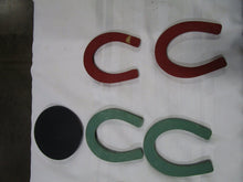 Load image into Gallery viewer, 1950&#39;s Auburn Toys Children&#39;s Rubber Horseshoes and (1) Black Rubber Throw Base
