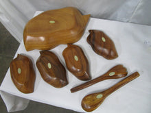 Load image into Gallery viewer, Vintage Leilani Monkey Pod Party Salad Serving Set for 4 with Serving Utensils
