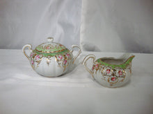 Load image into Gallery viewer, Vintage Hand-Painted Green &amp; Gold Sugar &amp; Creamer Set
