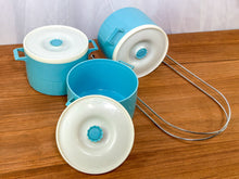 Load image into Gallery viewer, Vintage Blue &amp; White Stackable Plastic Containers with Metal Rack
