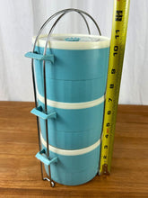 Load image into Gallery viewer, Vintage Blue &amp; White Stackable Plastic Containers with Metal Rack
