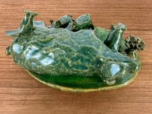 Load image into Gallery viewer, Signed Lynn Bailey &quot;Green Mama Pig with Piglet Pile&quot; Ceramic Sculpture
