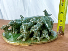 Load image into Gallery viewer, Signed Lynn Bailey &quot;Green Mama Pig with Piglet Pile&quot; Ceramic Sculpture
