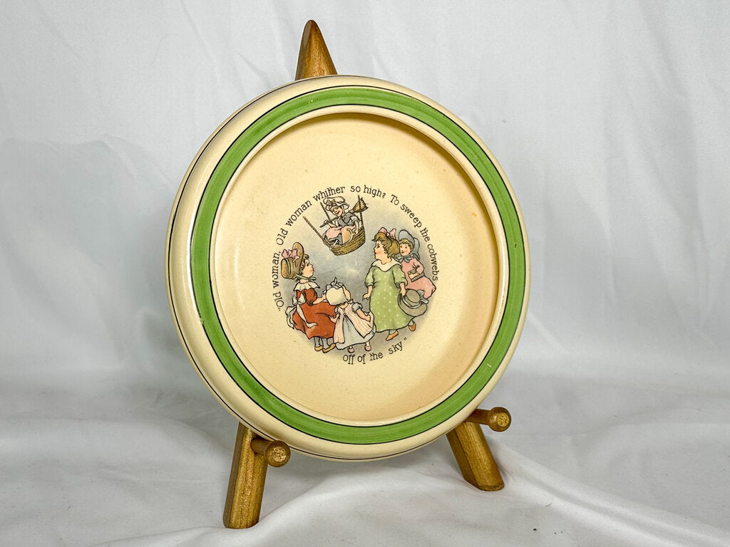 Vintage Roseville Pottery Nursery Rhyme Rolled Rim Bowl