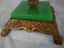 Load image into Gallery viewer, Vintage Jadeite &amp; Brass Pedestal Cigarette Smoking Stand
