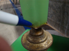 Load image into Gallery viewer, Vintage Jadeite &amp; Brass Pedestal Cigarette Smoking Stand

