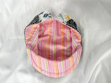 Load image into Gallery viewer, Hand-Made Flat Cap, Pink Mushrooms with Ponytail Slit, Size Medium
