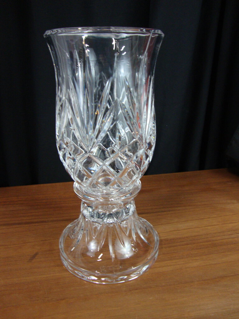 Vintage Brilliant Cut Crystal Glass Fan Diamond 2 Piece Hurricane Lamp