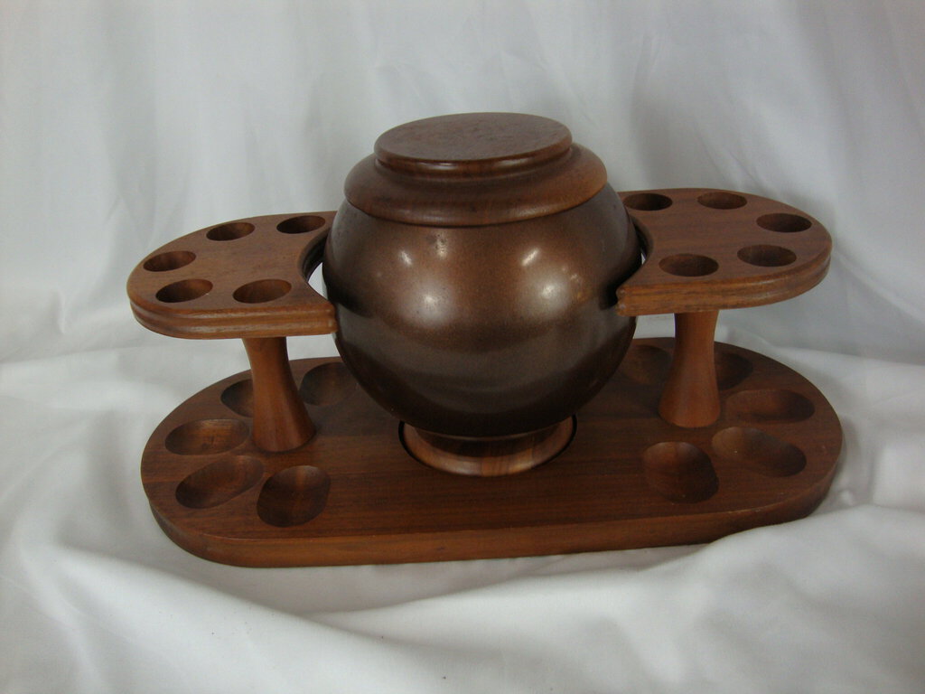 Vintage Decatur Industries Walnut 10 Cigar Pipe Stand with Metal and Wood Humidor