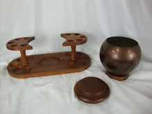 Load image into Gallery viewer, Vintage Decatur Industries Walnut 10 Cigar Pipe Stand with Metal and Wood Humidor
