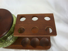 Load image into Gallery viewer, Vintage 6 Pipe Holder with Green Glass Humidor with Wood Lid
