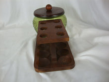 Load image into Gallery viewer, Vintage 6 Pipe Holder with Green Glass Humidor with Wood Lid
