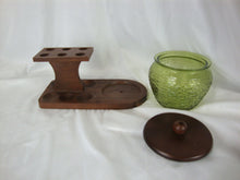 Load image into Gallery viewer, Vintage 6 Pipe Holder with Green Glass Humidor with Wood Lid
