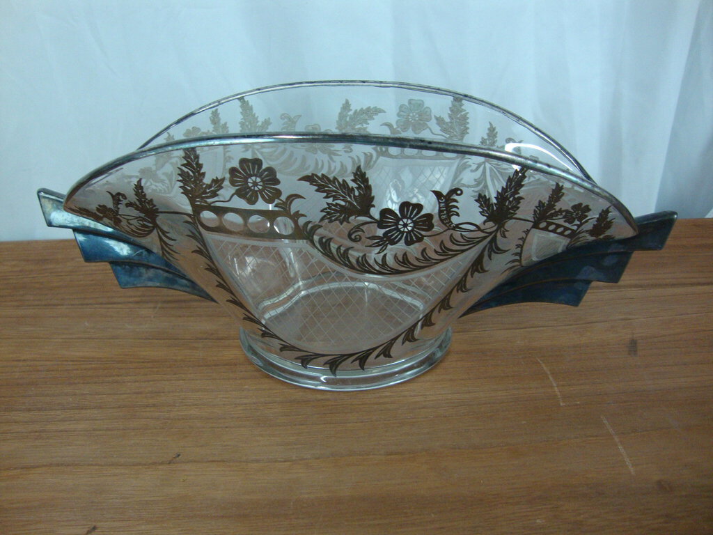 Vintage Art Deco Console Sterling Silver Floral Overlay Decor Bowl