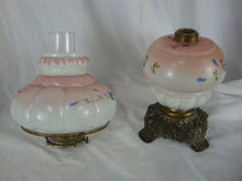 Load image into Gallery viewer, Vintage Milk Glass Handpainted Flowers Oil Kerosene Lamp on Brass Filigree Base
