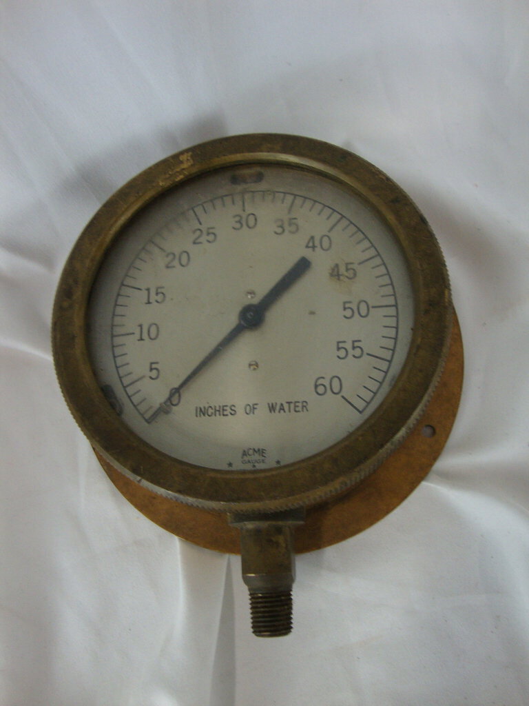Vintage Acme NY Brass 0-60 Inches of Water Pressure Gauge *UNTESTED*