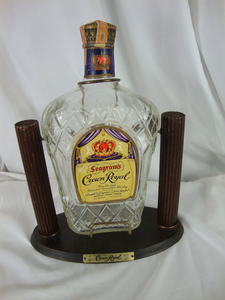 1970's Crown Royal Rock/Pour Holder & 1965 Crown Royal Empty Bottle