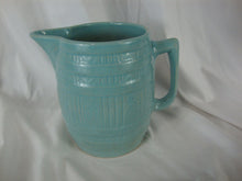 Load image into Gallery viewer, Vintage McCoy? Aqua Stoneware Barrel Design Country Farmhouse Pitcher Decor
