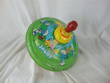Load image into Gallery viewer, Vintage 1982 Ohio Art SMURF Tin Litho Spinning Large Metal Top
