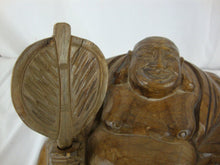 Load image into Gallery viewer, Vintage Hand Carved Wood Buddha with Removable Fan Paddle on Separate Base
