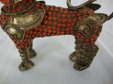Load image into Gallery viewer, Vintage Foo Dog Brass with Inlaid Stones Swivel Head Figure
