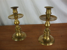Load image into Gallery viewer, Vintage Brass Spindle Candlestick Holders with Drip Cups

