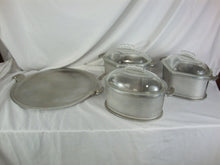 Load image into Gallery viewer, Vintage Guardian Service Aluminum (3) Serving Dishes with Glass Lids and (1) Handled Platter
