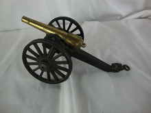 Load image into Gallery viewer, Vintage Penn Craft USA Cast Iron &amp; Brass Wheeled Military Cannon Toy
