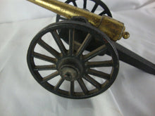 Load image into Gallery viewer, Vintage Penn Craft USA Cast Iron &amp; Brass Wheeled Military Cannon Toy
