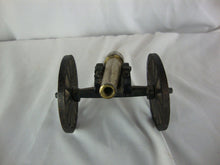 Load image into Gallery viewer, Vintage Penn Craft USA Cast Iron &amp; Brass Wheeled Military Cannon Toy
