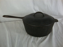 Load image into Gallery viewer, Vintage Cast Iron 4 Quart Long Handle Cook Pot with Cast Iron Lid Unrestored
