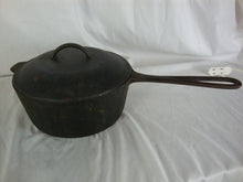 Load image into Gallery viewer, Vintage Cast Iron 4 Quart Long Handle Cook Pot with Cast Iron Lid Unrestored
